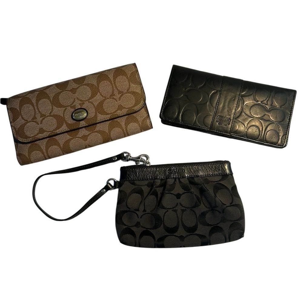 Coach Brown and Black Signature Wallets and Black Signature Wristlet Lot